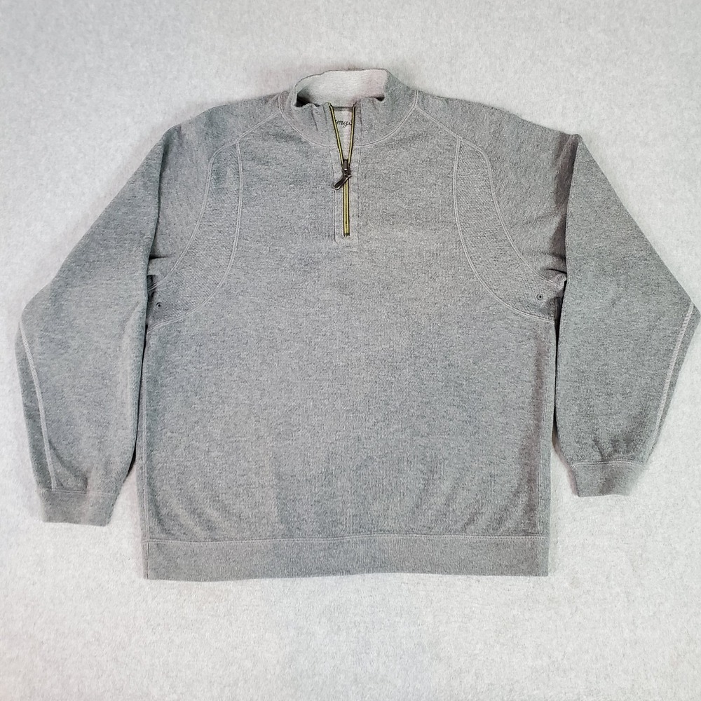 Tommy Bahama 1/4 Zip Sweater Men's Sz Large Dark/Light‎ Gray Pullover Reversible